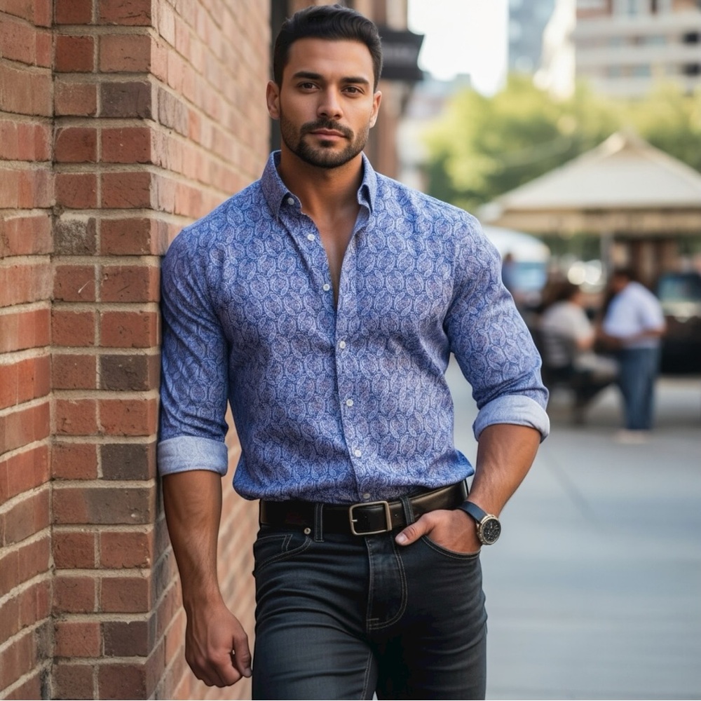 Crown & Ivy Blue Paisley Button Down Shirt